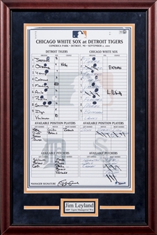 2011 Detroit Tigers vs Chicago White Sox Line Up Card From Jim Leylands 500th Tigers Managerial Win on 9/2/2011 (MLB Authenticated)